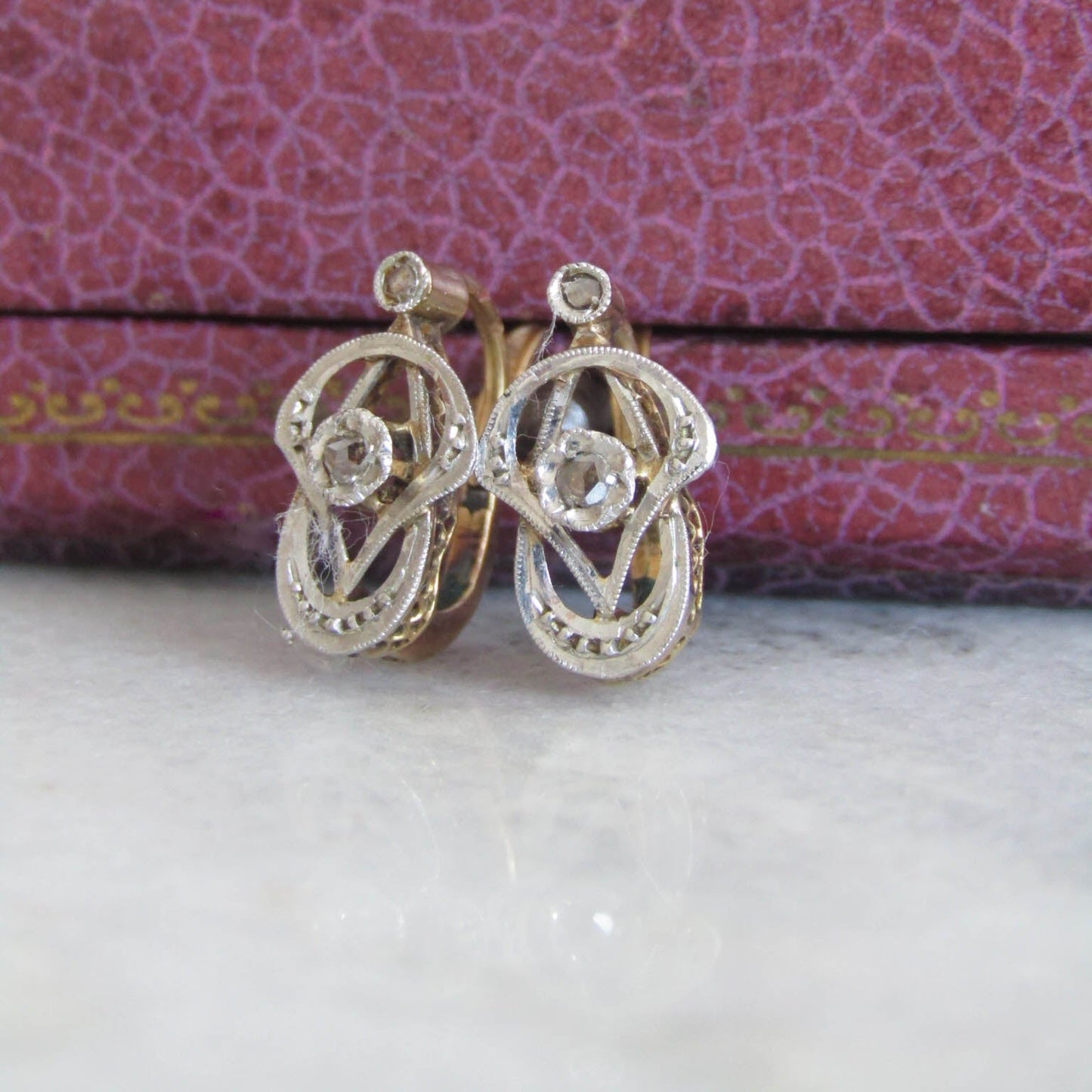 Antique French 18K Gold and Art Nouveau Edwardian Drop Dangle Earrings c. 1900