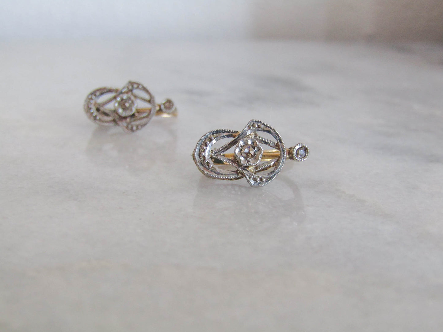 Antique French 18K Gold and Art Nouveau Edwardian Drop Dangle Earrings c. 1900