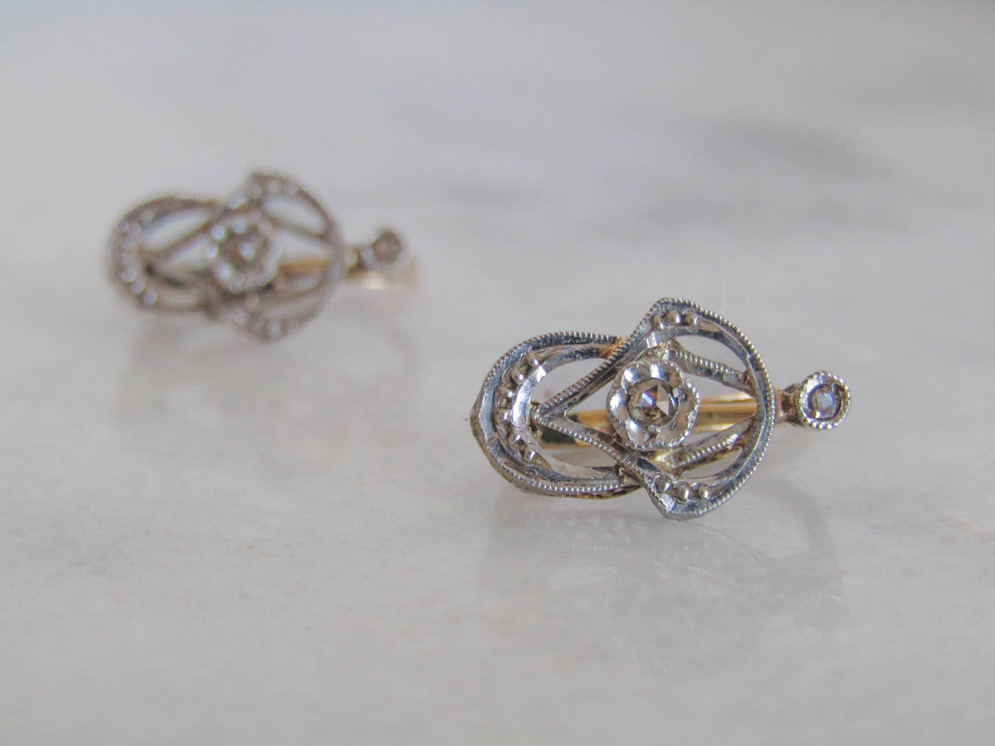 Antique French 18K Gold and Art Nouveau Edwardian Drop Dangle Earrings c. 1900