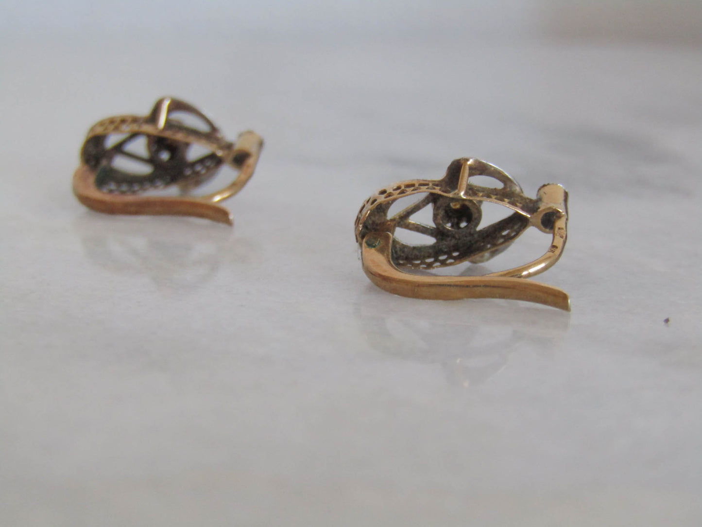 Antique French 18K Gold and Art Nouveau Edwardian Drop Dangle Earrings c. 1900