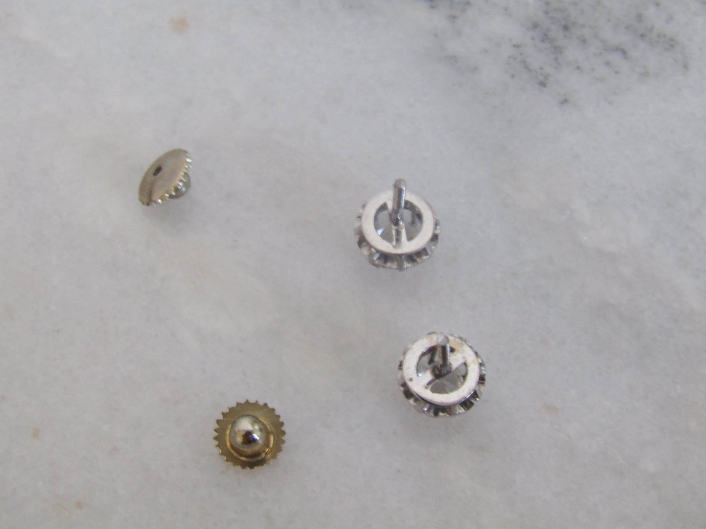18K White Gold Art Deco White Spinel Post Screw Back Earrings c. 1930