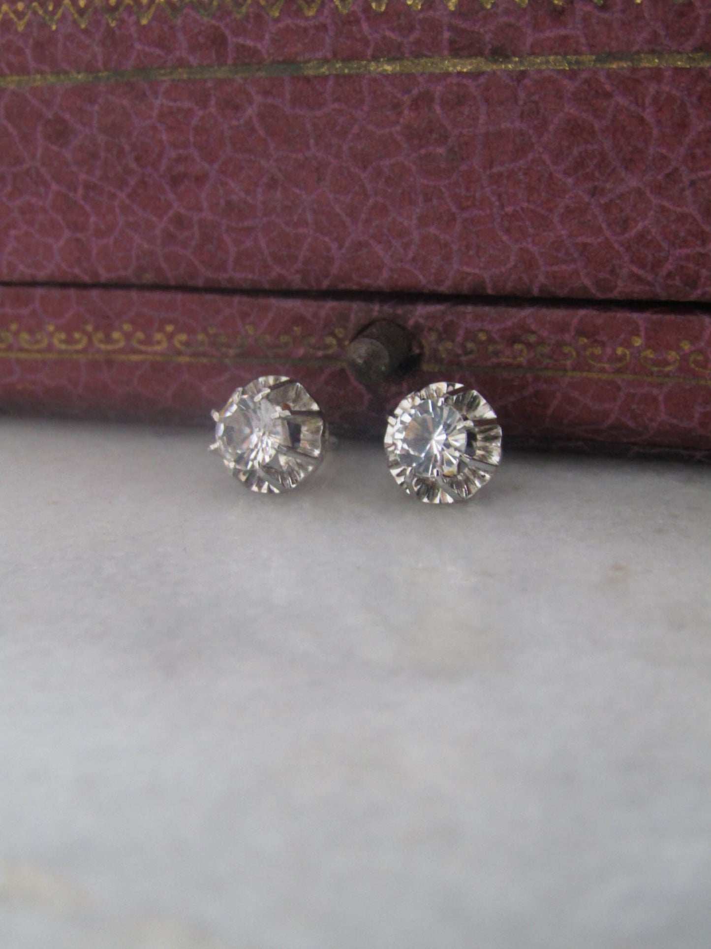 18K White Gold Art Deco White Spinel Post Screw Back Earrings c. 1930