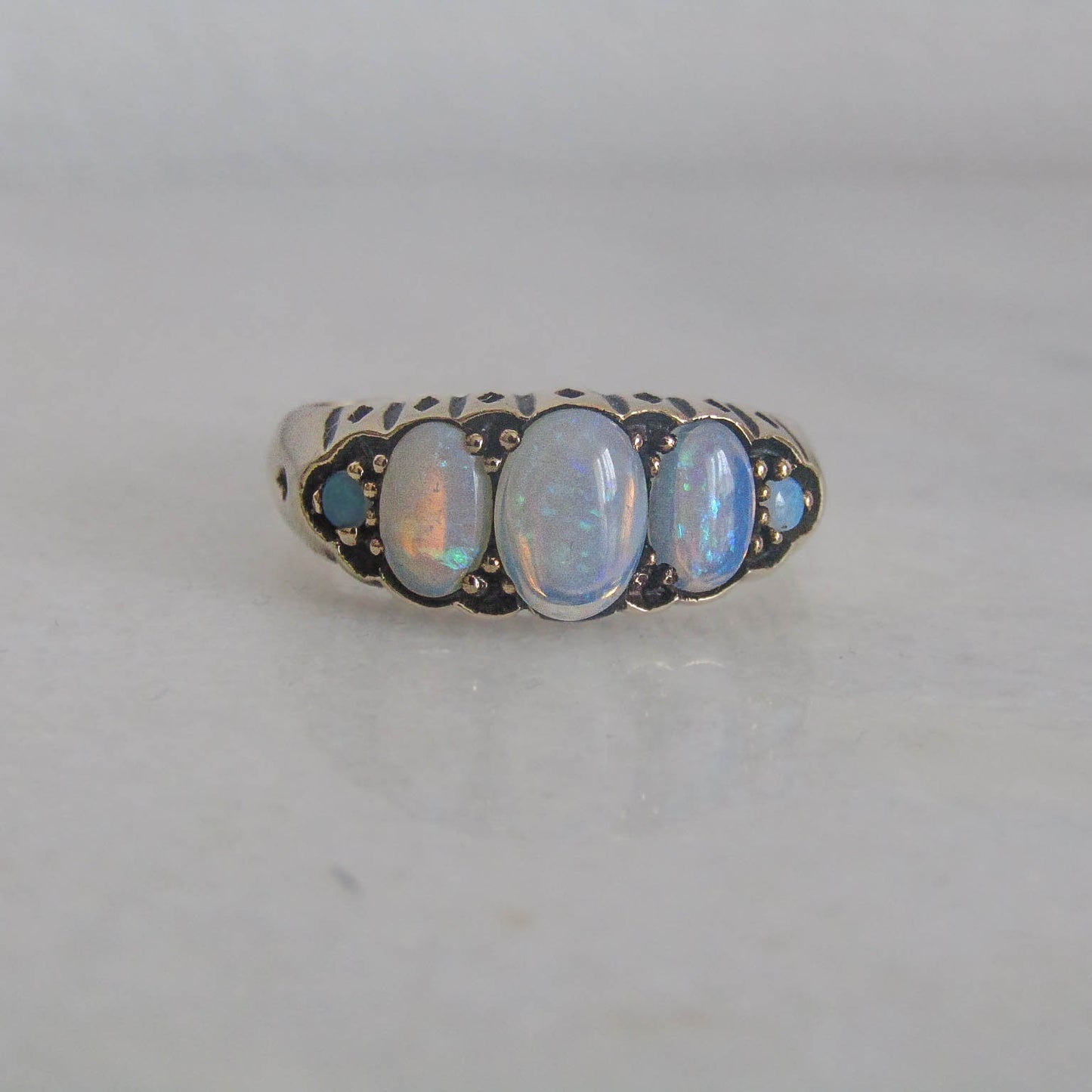 Antique Edwardian Five Stone Opal Ring 9K Stackable Ring c. 1900