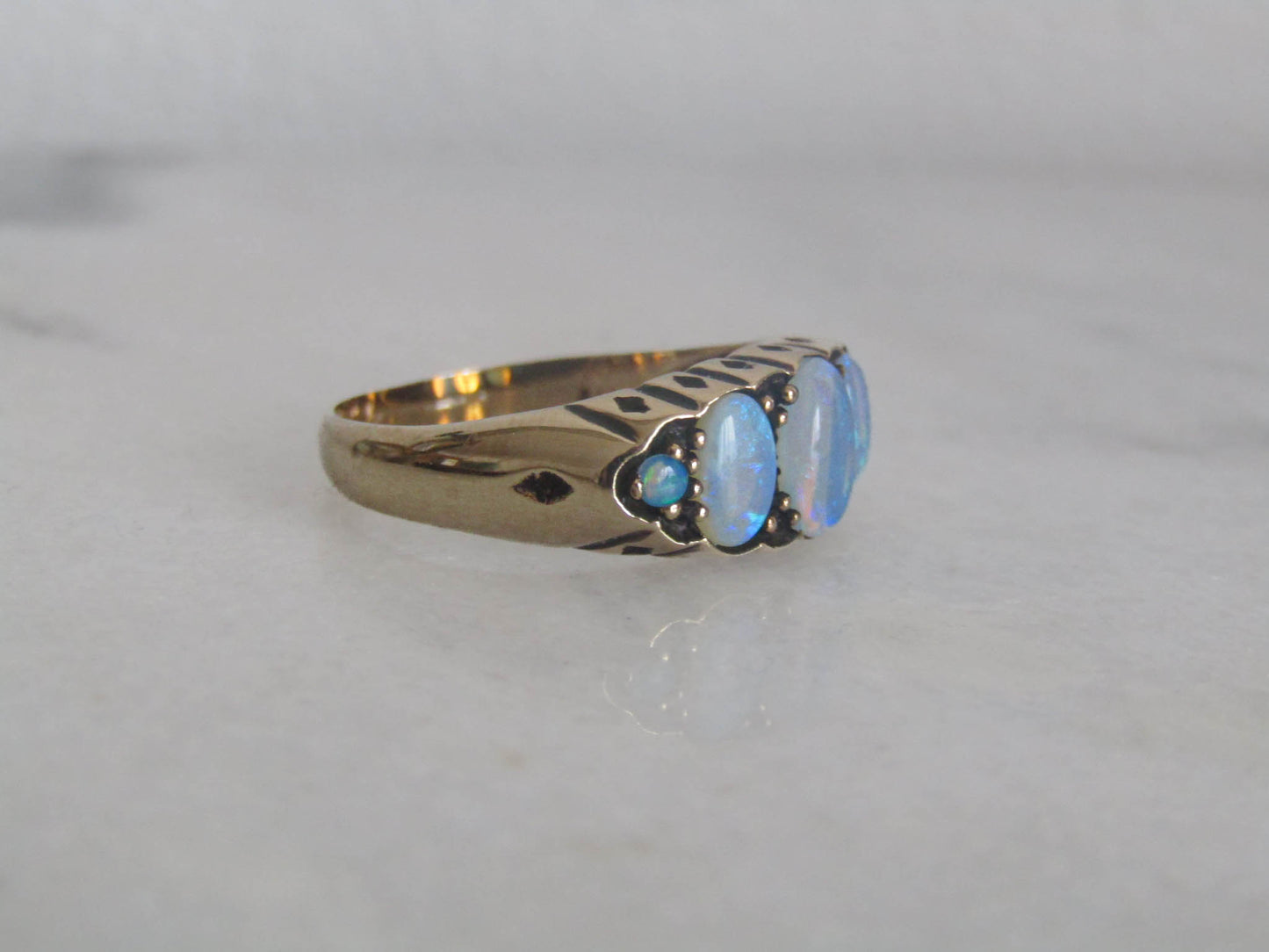 Antique Edwardian Five Stone Opal Ring 9K Stackable Ring c. 1900