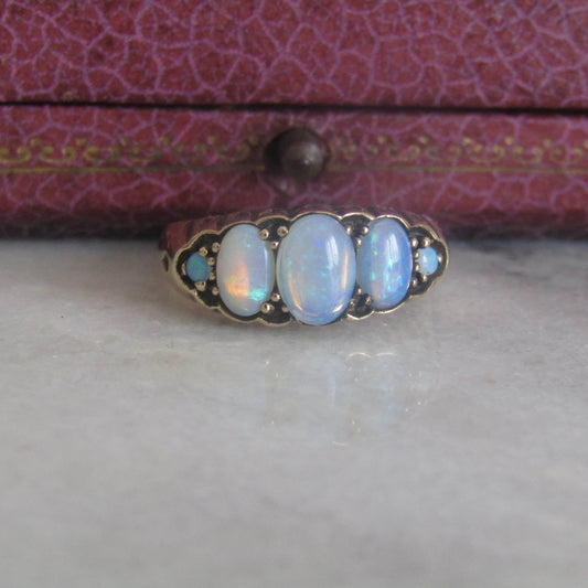 Antique Edwardian Five Stone Opal Ring 9K Stackable Ring c. 1900
