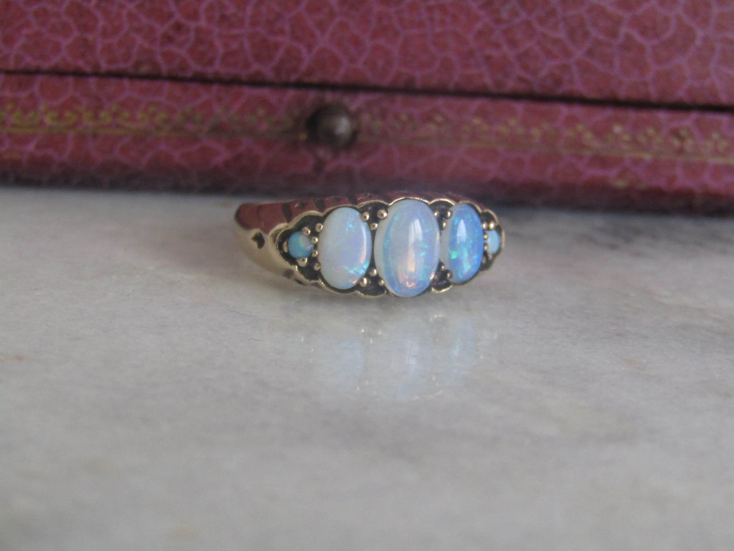 Antique Edwardian Five Stone Opal Ring 9K Stackable Ring c. 1900