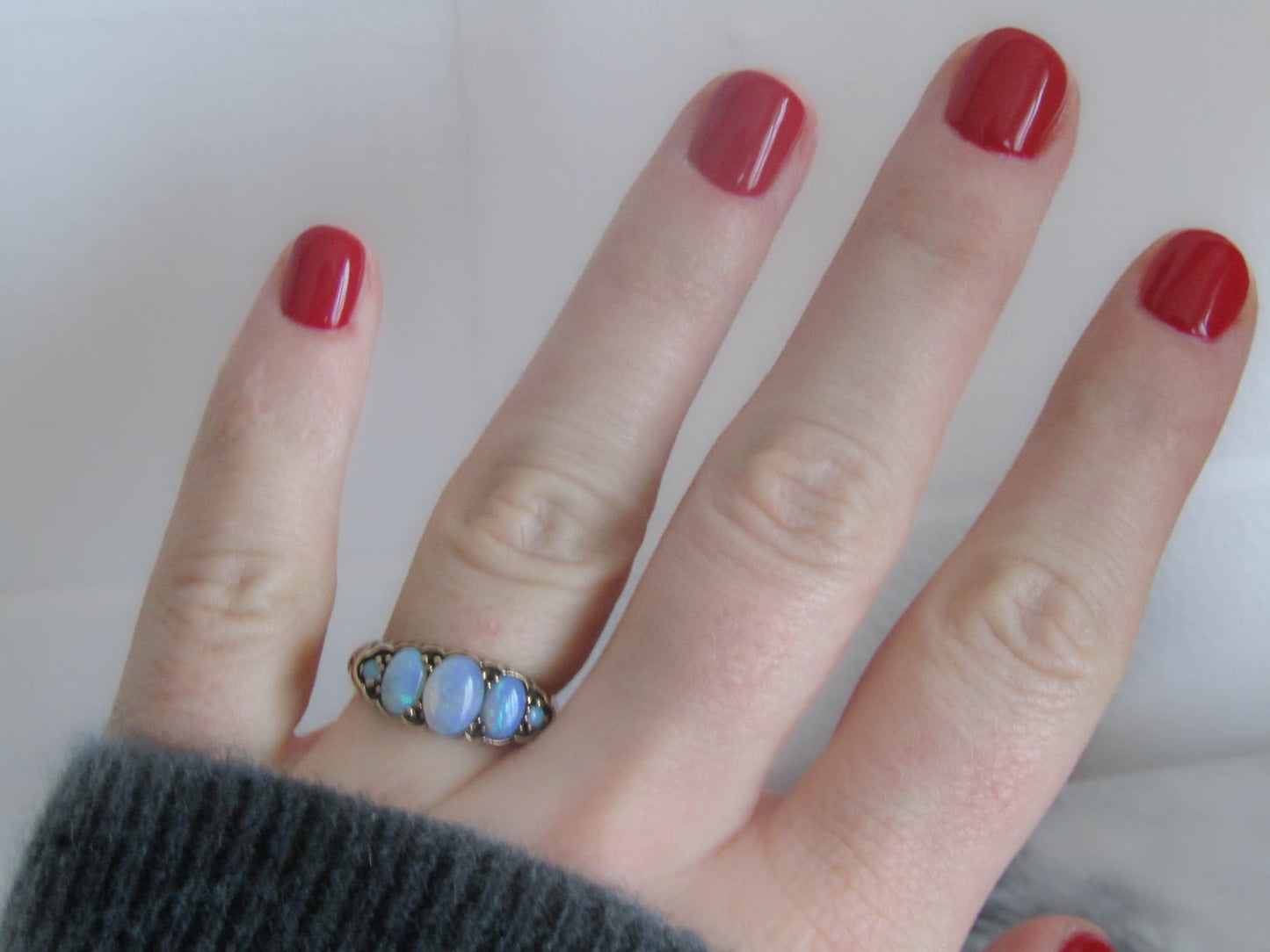 Antique Edwardian Five Stone Opal Ring 9K Stackable Ring c. 1900
