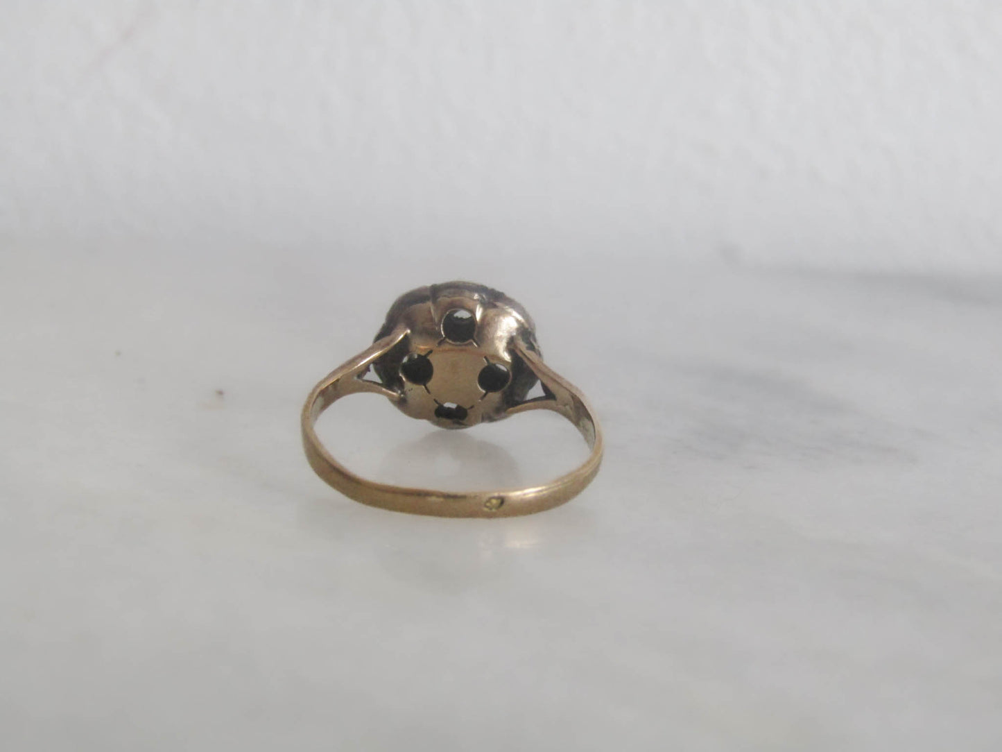 Antique Georgian Revival Dutch 14K Solid Gold and Rose Cut Diamond Quatrefoil Ring c. 1900
