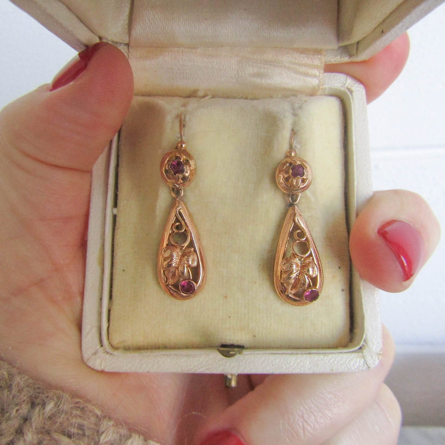 Antique Victorian Day and Night Dangle Drop Earrings, French Bridal Earrings with Garnet