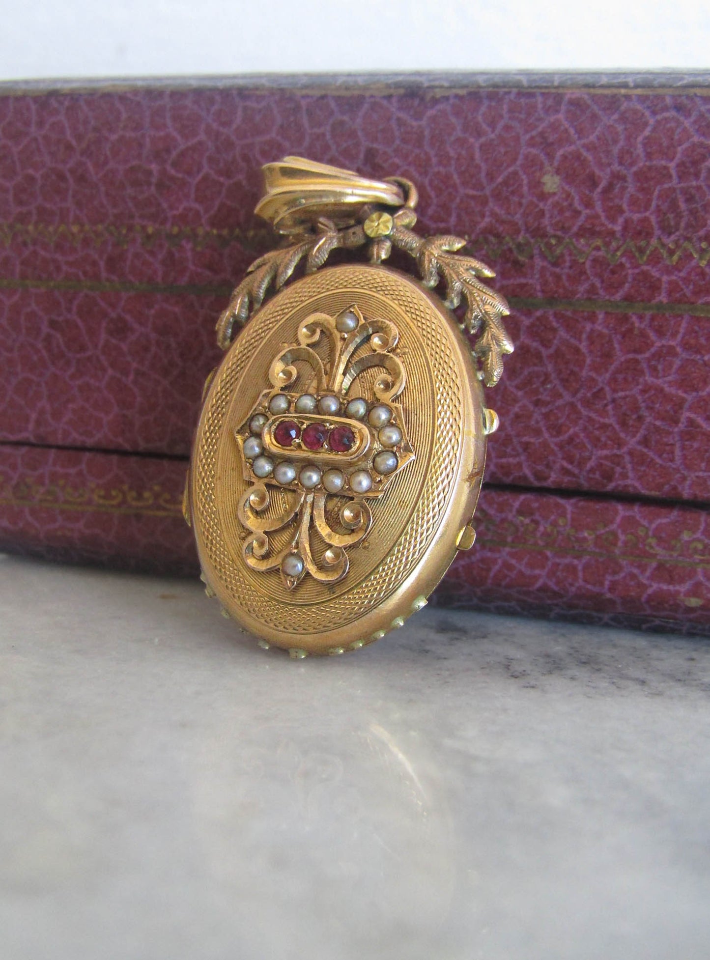 Antique 18K Solid Gold French Victorian Locket with Hinged Glass Partition