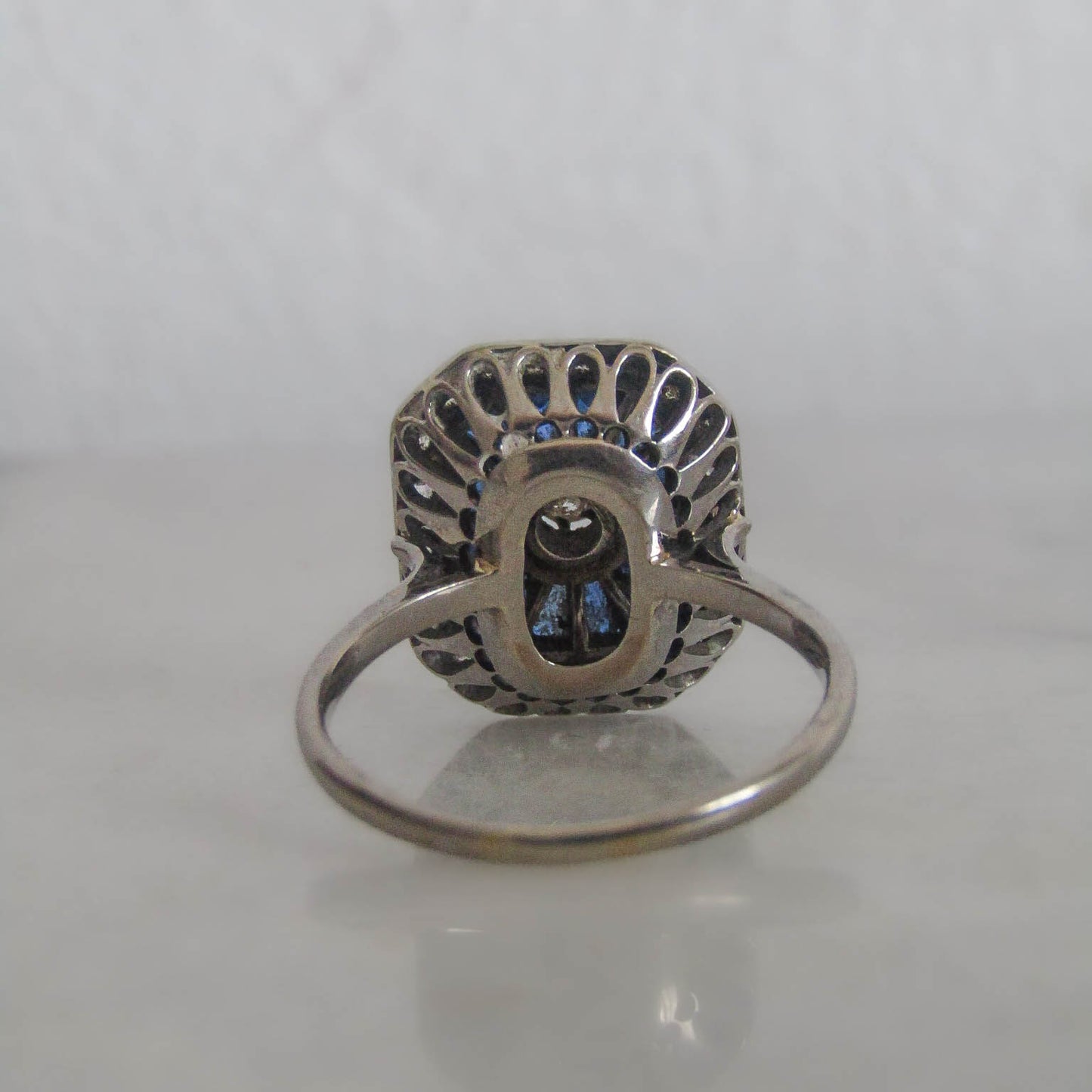 Antique Art Deco Engagement Ring with Calibrated Sapphires and Diamonds c. 1920