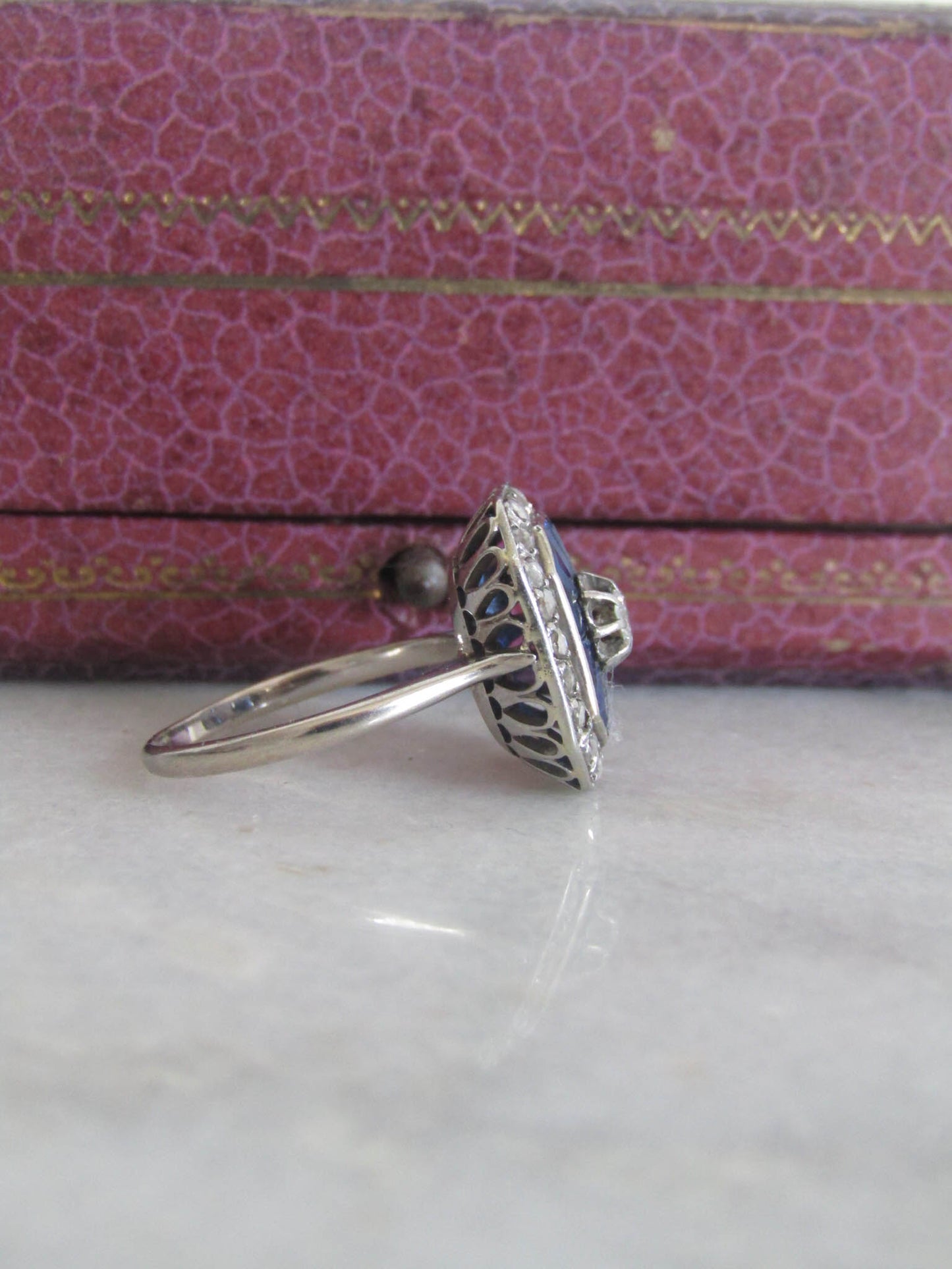 Antique Art Deco Engagement Ring with Calibrated Sapphires and Diamonds c. 1920