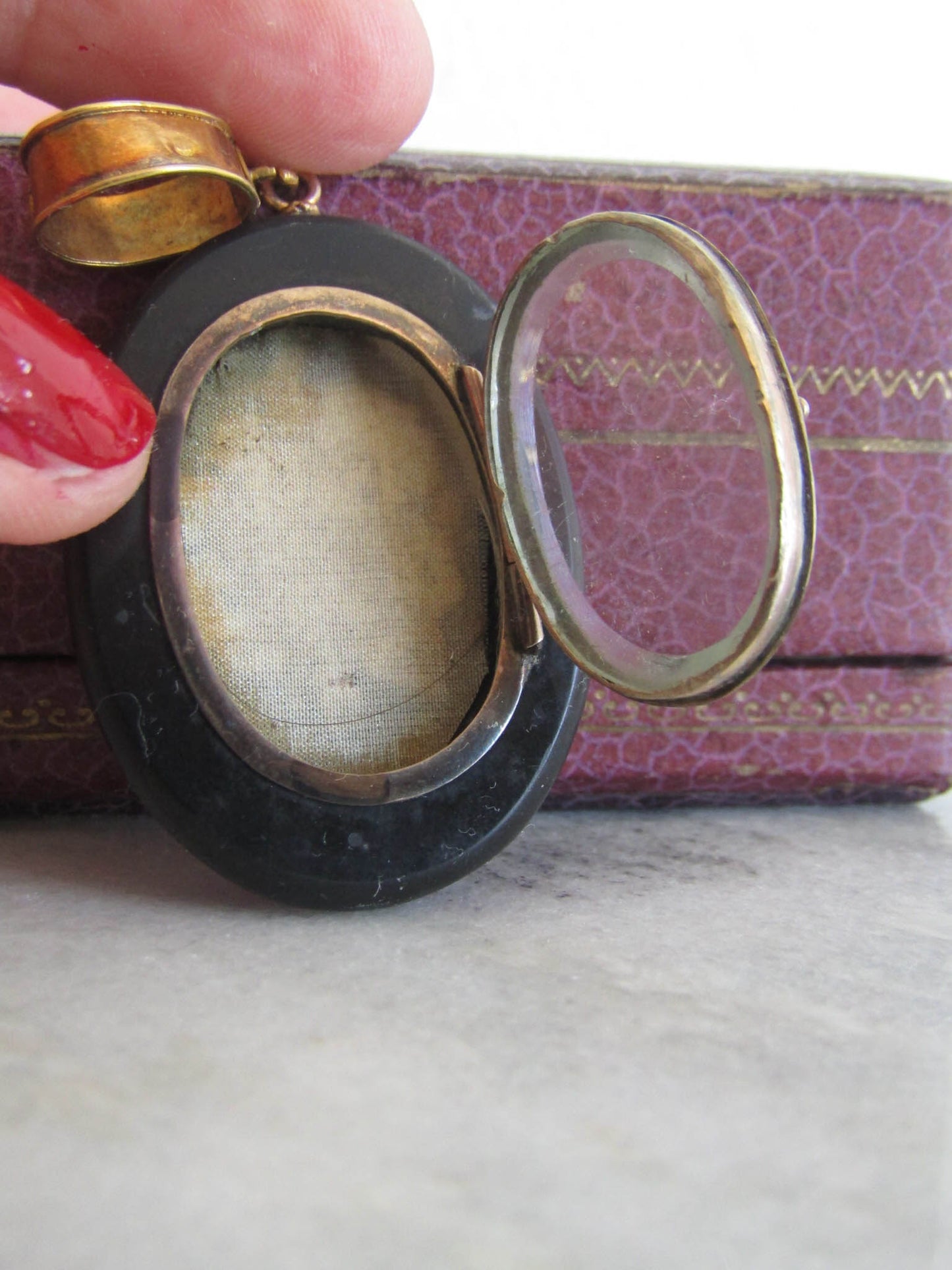 Antique 18K Gold and Silver Pietra Dura Sentimental Locket