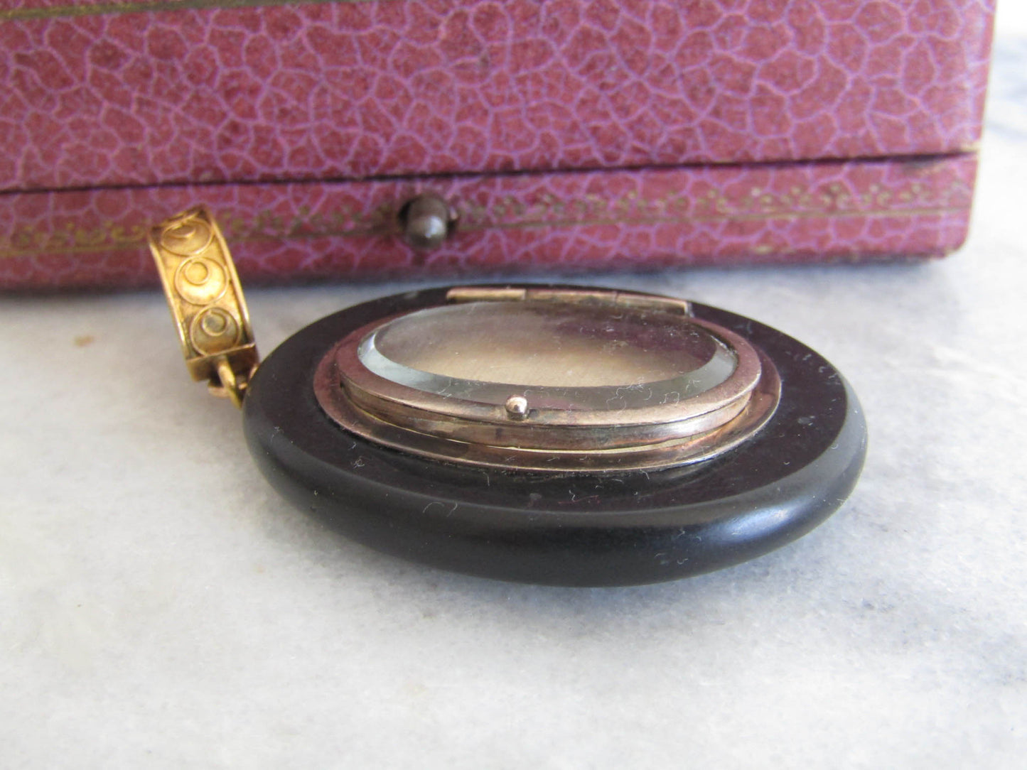 Antique 18K Gold and Silver Pietra Dura Sentimental Locket