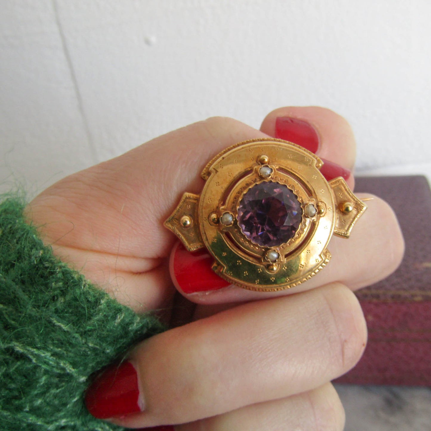 Antique Amethyst Etruscan Revival Brooch