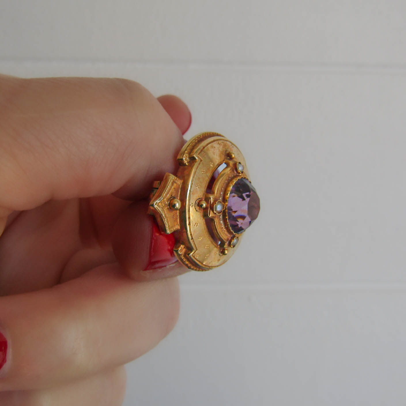 Antique Amethyst Etruscan Revival Brooch