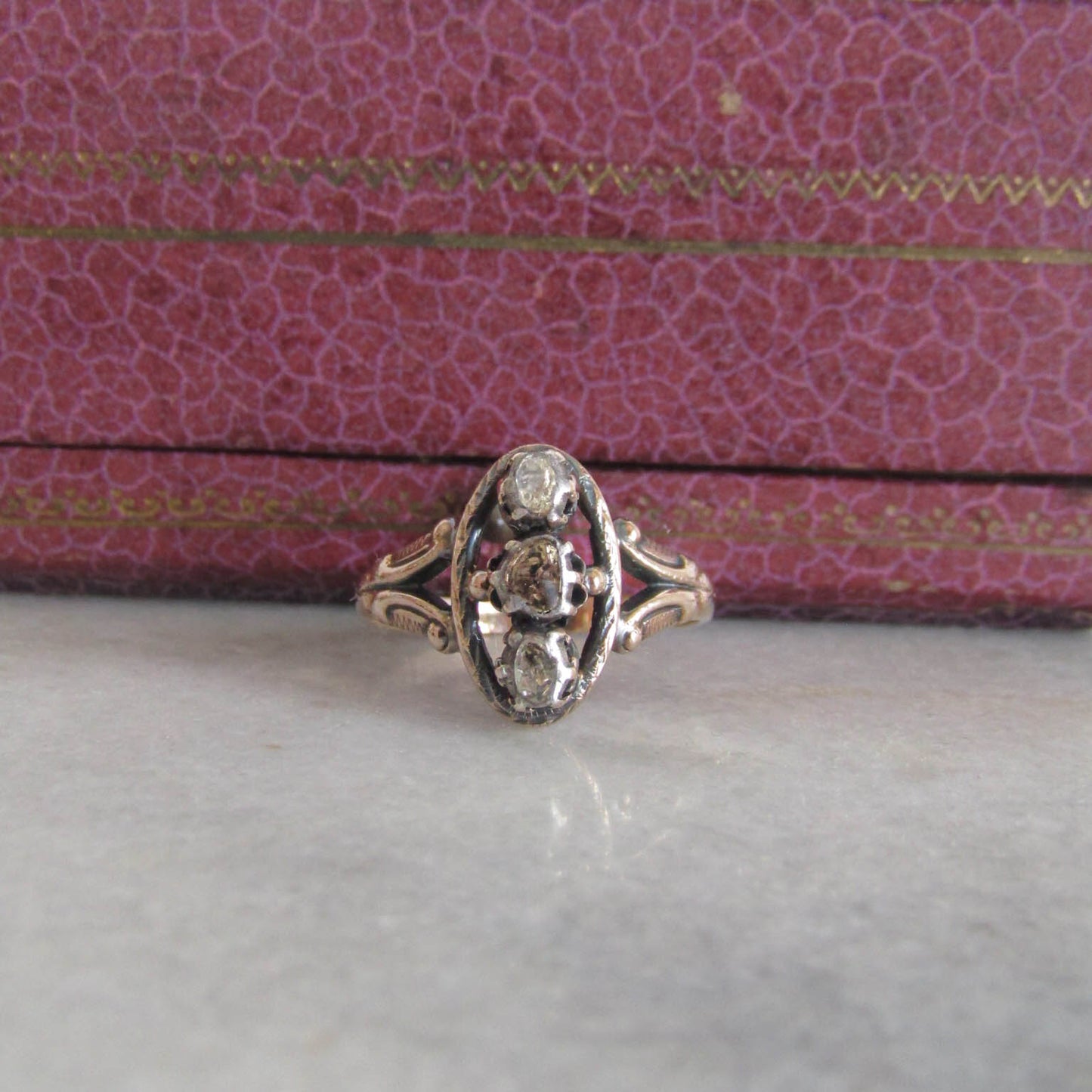 Antique Georgian Three Stone Rose Cut Diamond Ring c. 1830