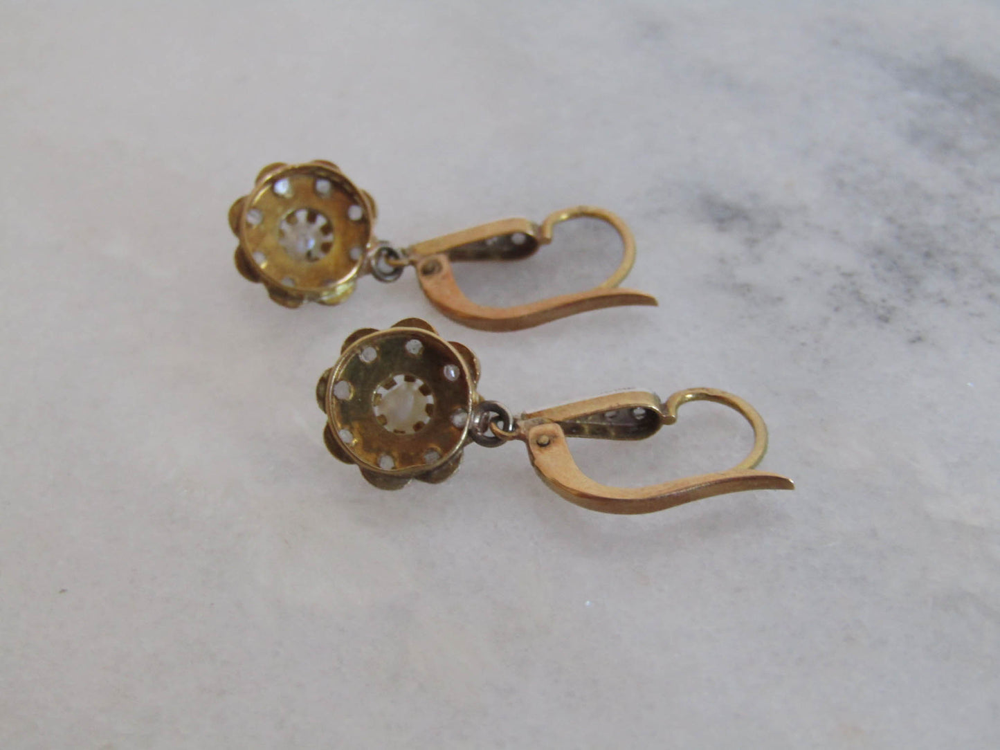 Antique Edwardian Diamond Chip Daisy Drop Earrings c. 1900