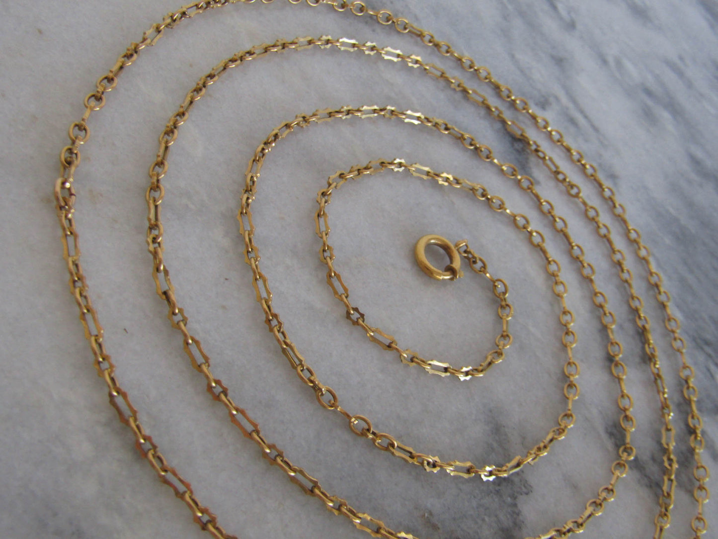 Antique 18K Solid Gold Belle Epoque French Fancy Long Guard Chain with Oversized Bolt Ring