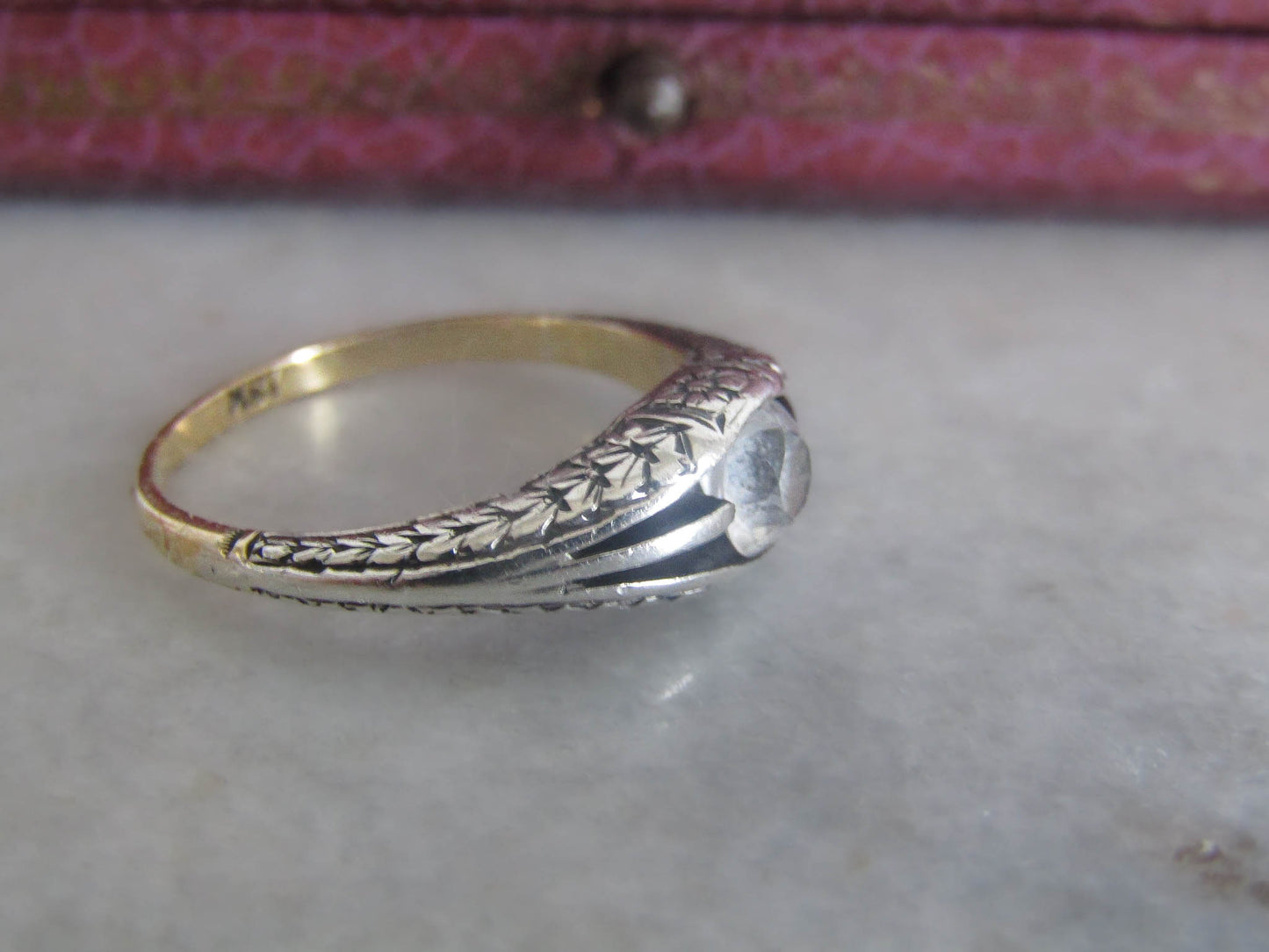 Antique 18K Gold and Silver White Sapphire Engagement Ring c. 1930