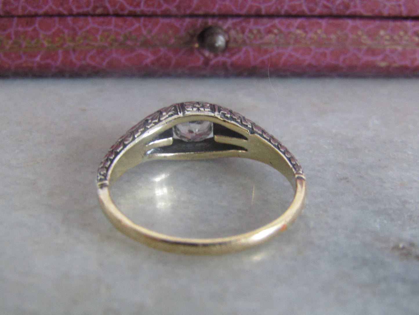 Antique 18K Gold and Silver White Sapphire Engagement Ring c. 1930