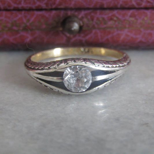 Antique 18K Gold and Silver White Sapphire Engagement Ring c. 1930