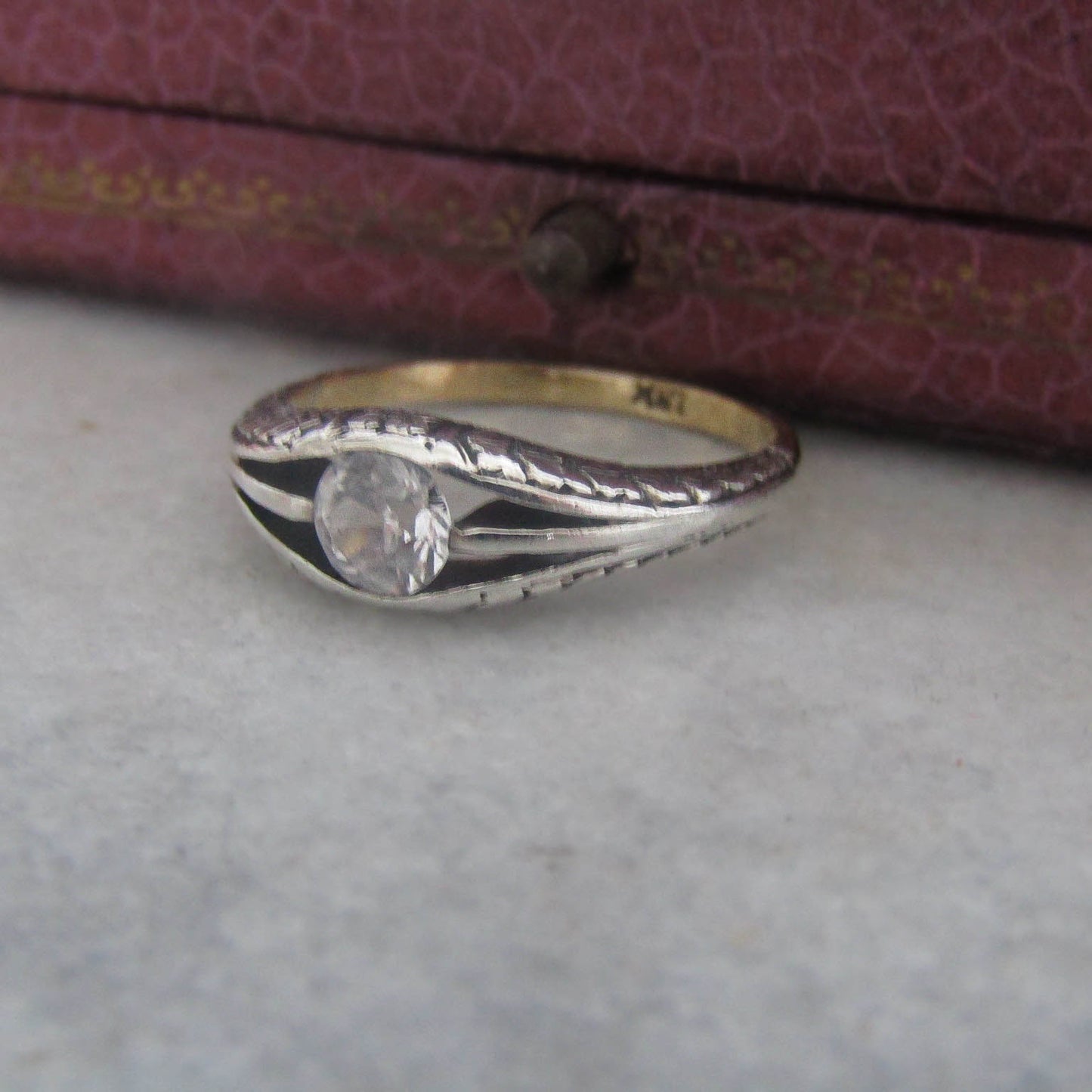 Antique 18K Gold and Silver White Sapphire Engagement Ring c. 1930