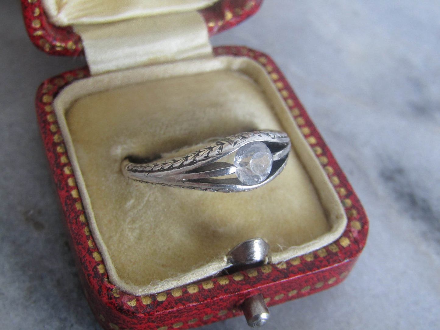 Antique 18K Gold and Silver White Sapphire Engagement Ring c. 1930