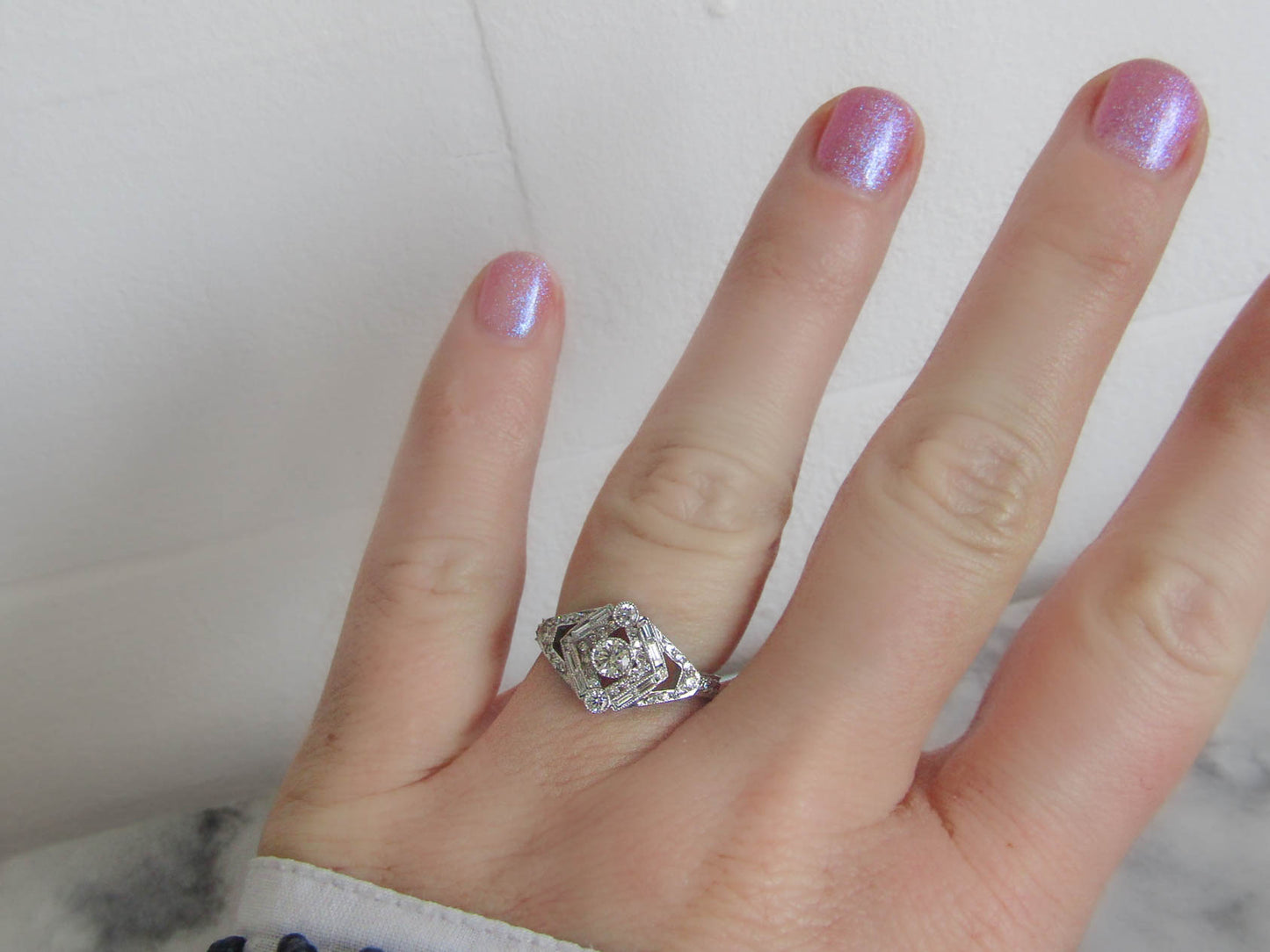 Vintage Art Deco Style 18K Solid Gold Diamond Ring before 2000