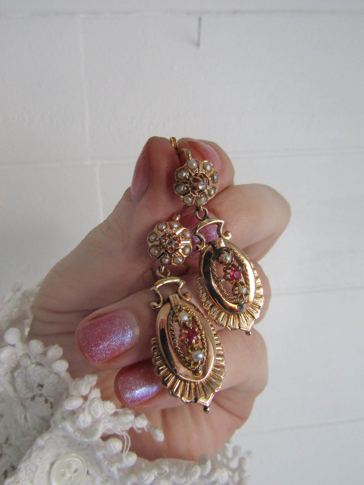 Antique French Napoleon III Drop Dangle Earrings c. 1860