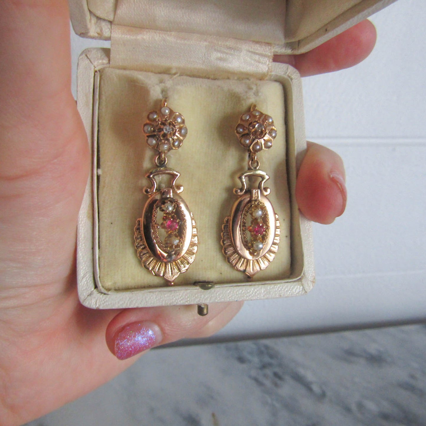 Antique French Napoleon III Drop Dangle Earrings c. 1860