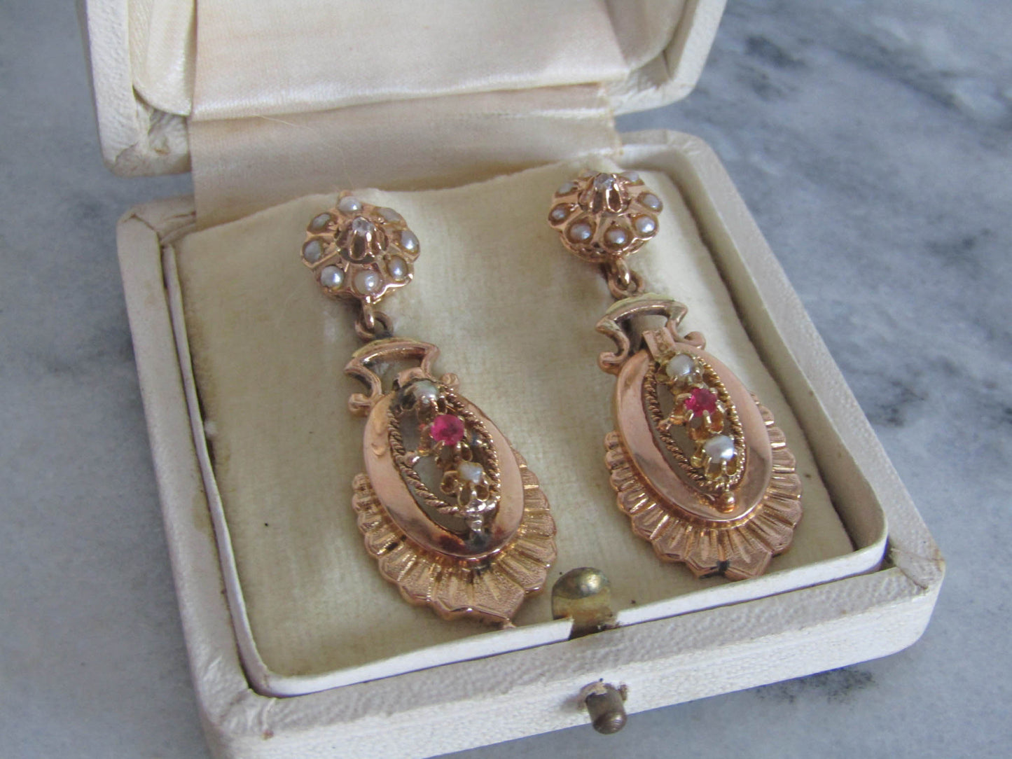 Antique French Napoleon III Drop Dangle Earrings c. 1860