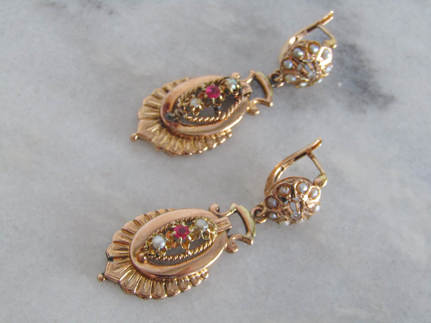 Antique French Napoleon III Drop Dangle Earrings c. 1860
