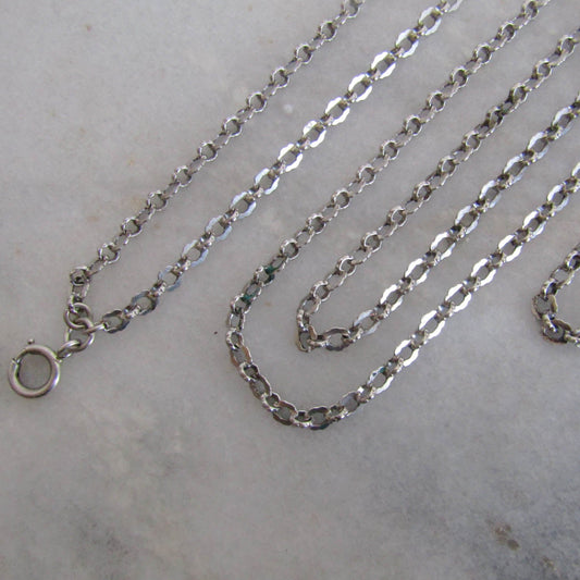 57" Antique French Solid Silver Long Guard Chain, Victorian Muff Chain c. 1900