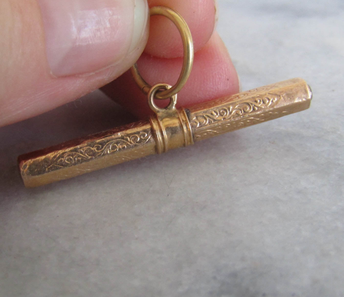 Antique 18K Solid Gold Albert Chain T-Bar Pendant
