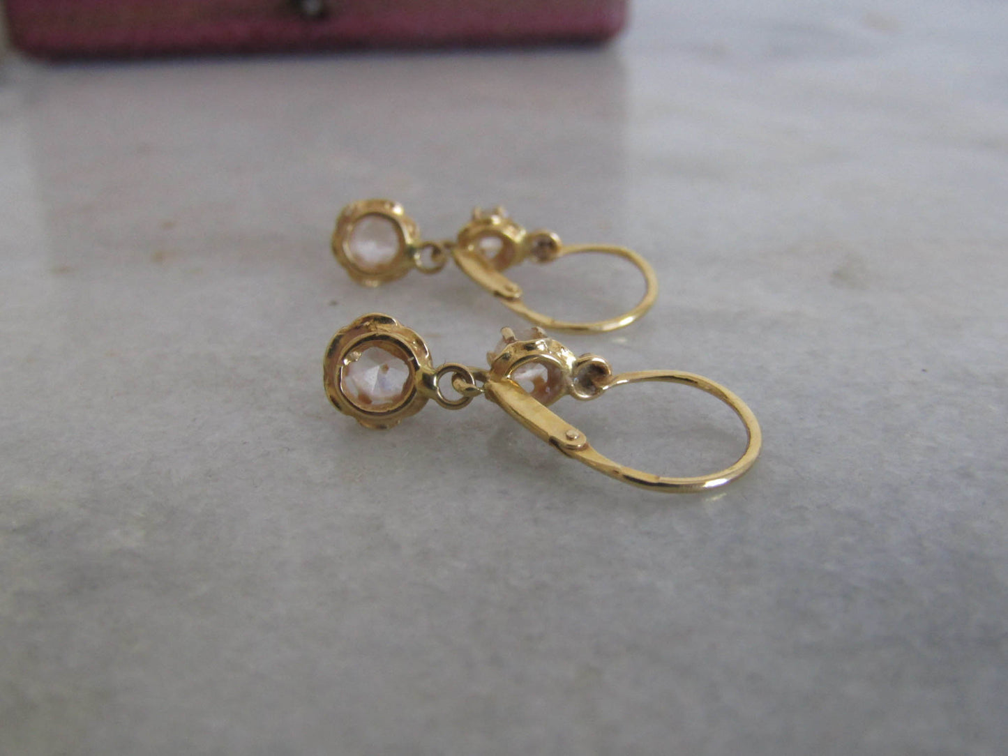 Antique 18K solid gold and glass French drop dangle earrings