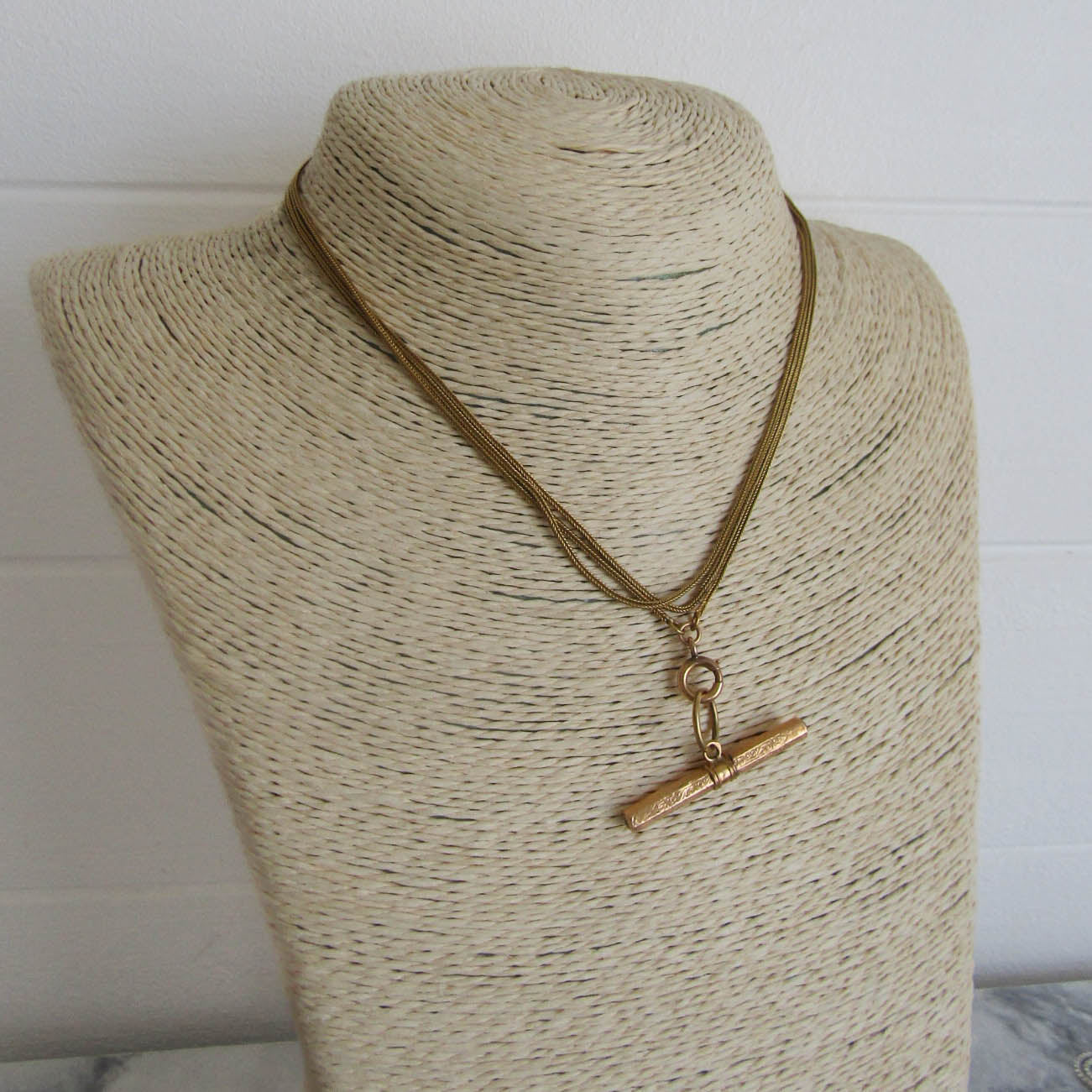 Antique 18K Solid Gold Albert Chain T-Bar Pendant