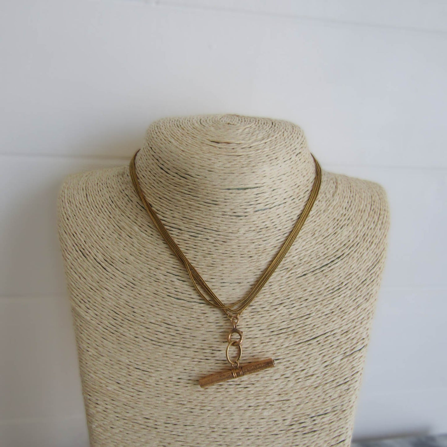 Antique 18K Solid Gold Albert Chain T-Bar Pendant