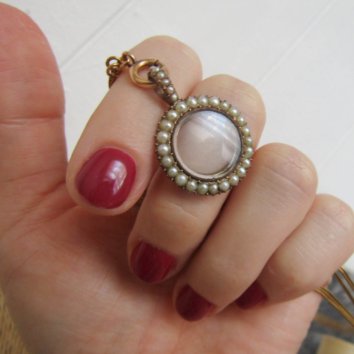 Antique Georgian 14K Solid Gold and Pearl Halo Photo Shaker Locket c. 1820