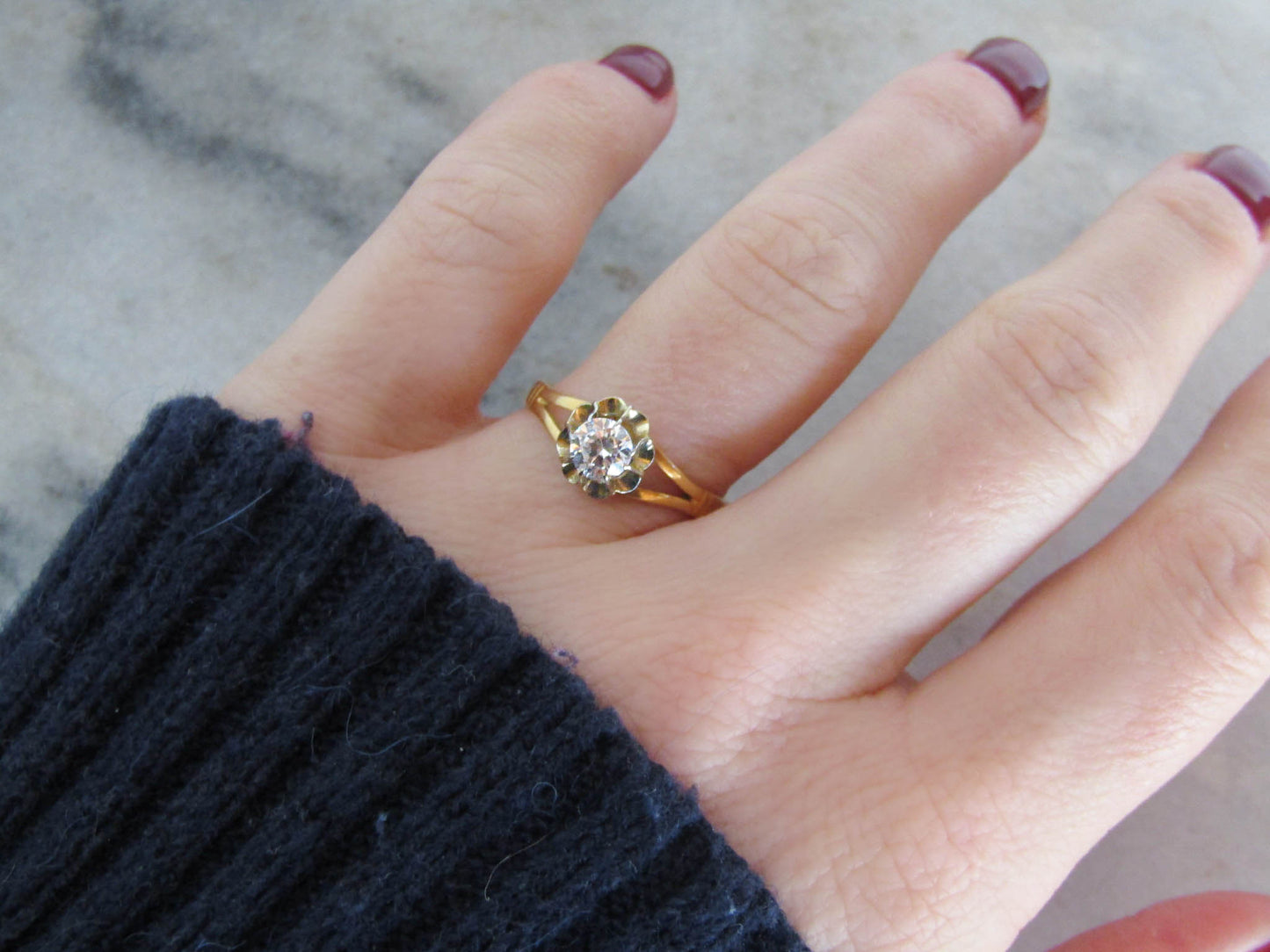 Antique 18K Gold and Paste Solitaire Engagement Ring c. 1900