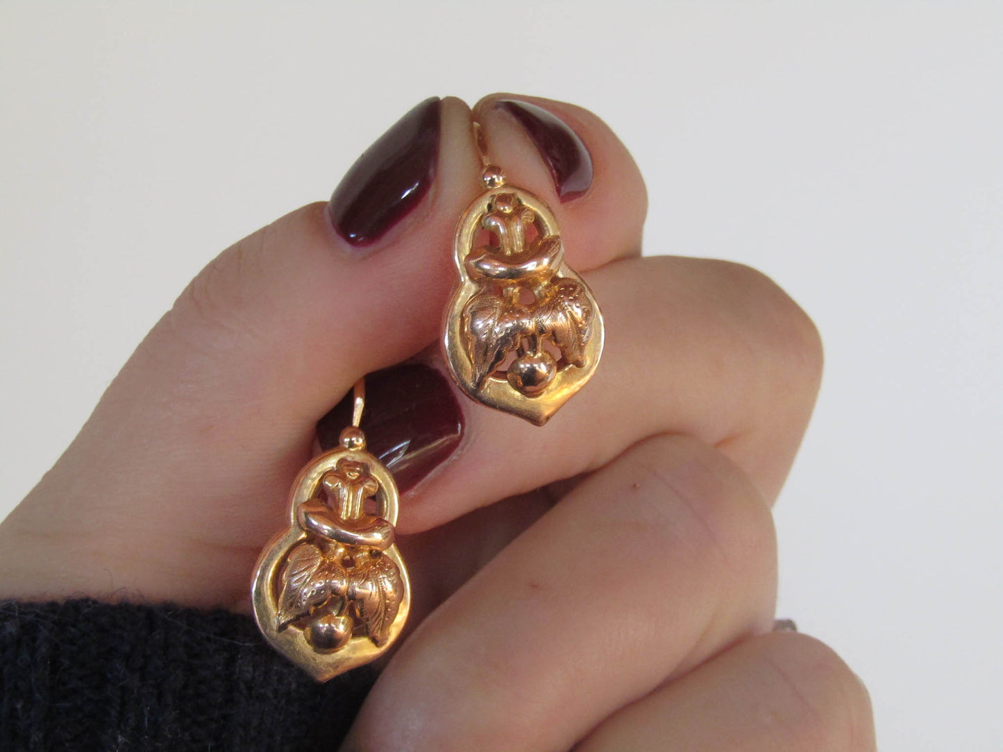 Antique Napoleon III 18K Solid Gold Leaf Earrings of French Origin