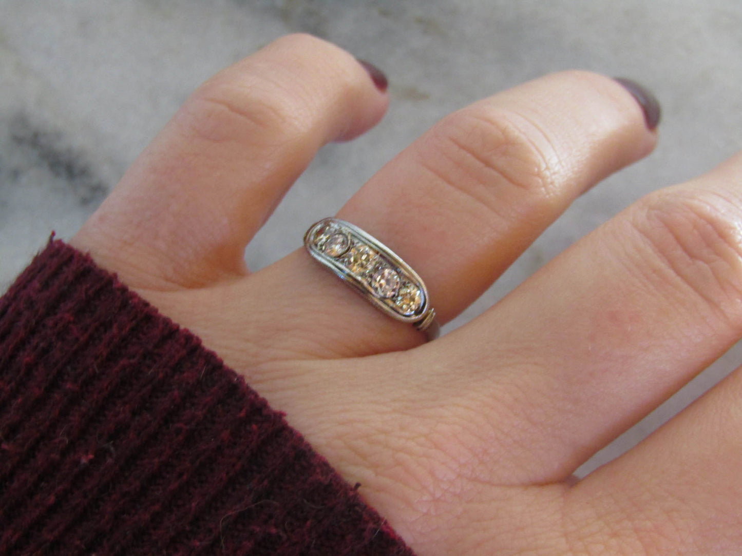 Antique French Art Deco Platinum and Diamond Band Engagement Ring c. 1920