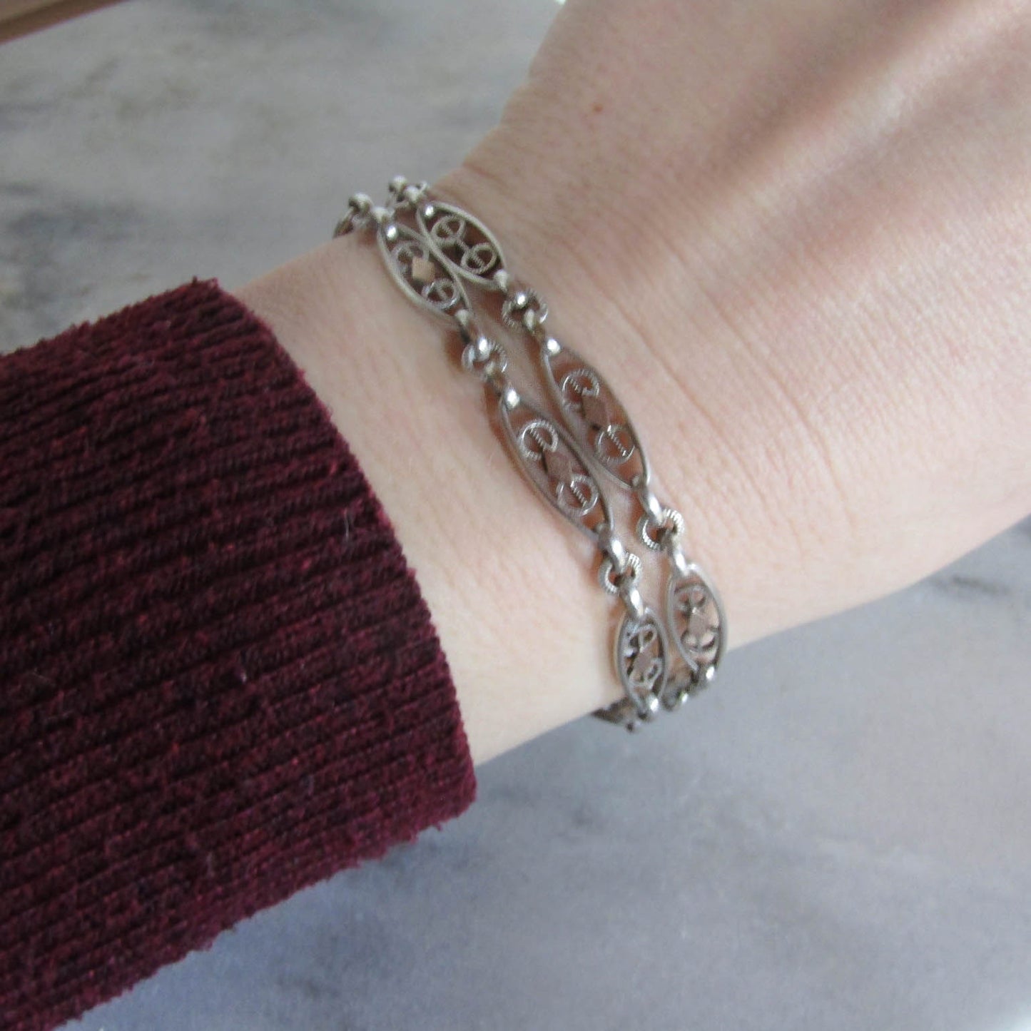 Antique French Silver and Rose Gold Fill Watch Chain