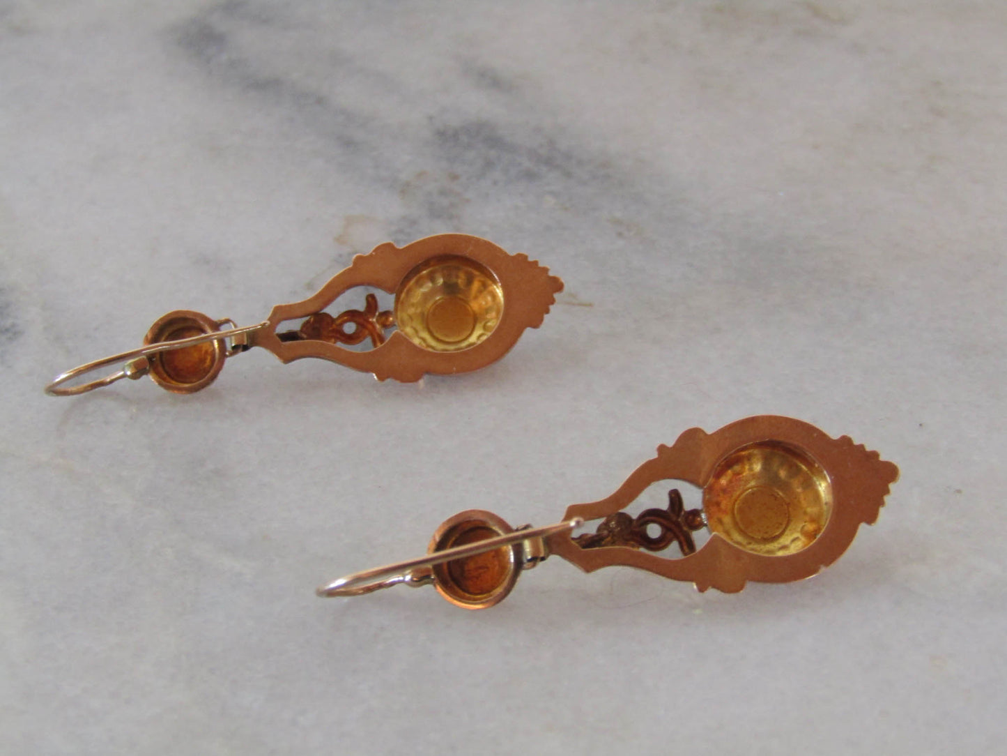 Antique Solid 18K Solid Gold Napoleon III Drop Earrings