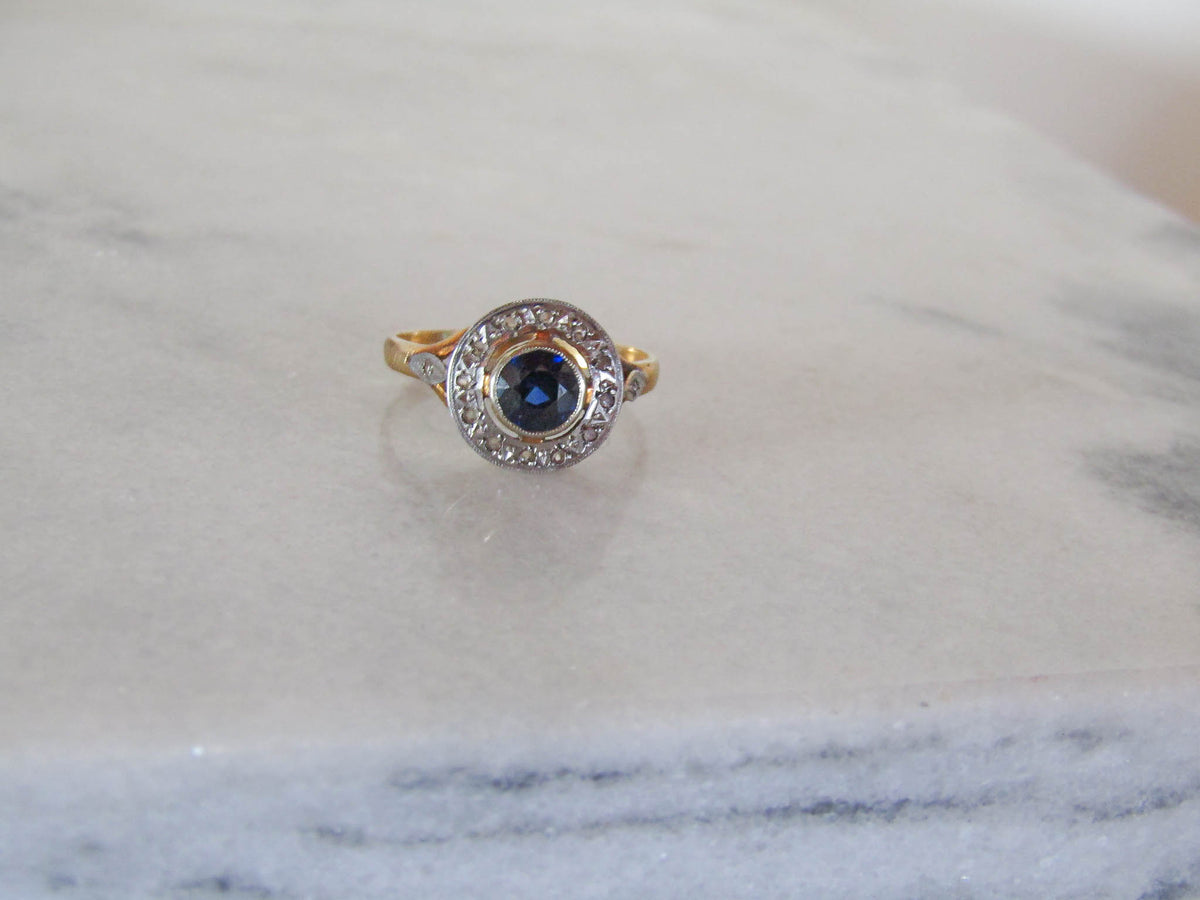 Antique Art Deco Sapphire Halo Ring c. 1910