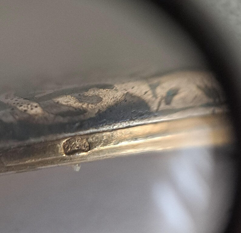 Victorian Silver Niello Locket with Vermeil Interior, Antique French XIX Century Locket