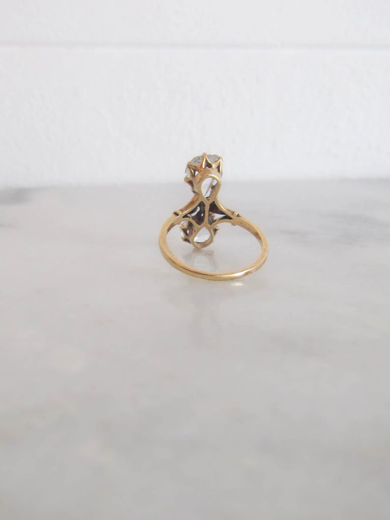 Rose Cut Diamond Toi & Moi Engagement Ring, French 18K Gold Statement ring with Pear Shaped Rose Cut Diamonds