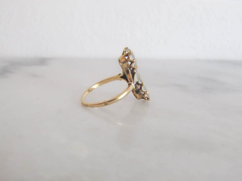 Rose Cut Diamond Toi & Moi Engagement Ring, French 18K Gold Statement ring with Pear Shaped Rose Cut Diamonds