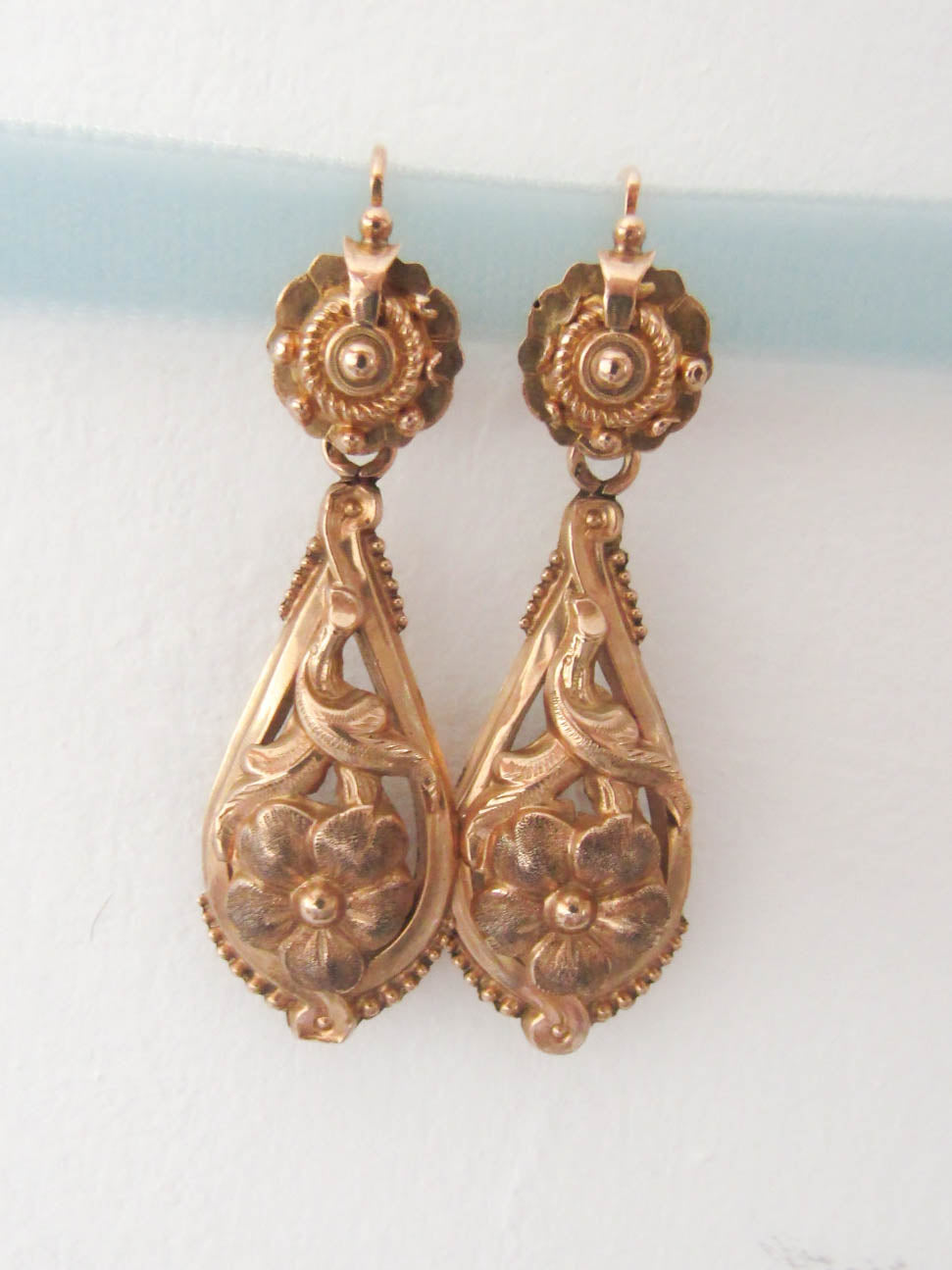 Victorian 18K Gold Day & Night Drop Earrings, 3 in 1 French Earrings circa 1860, Something Old, Bridal Earrings