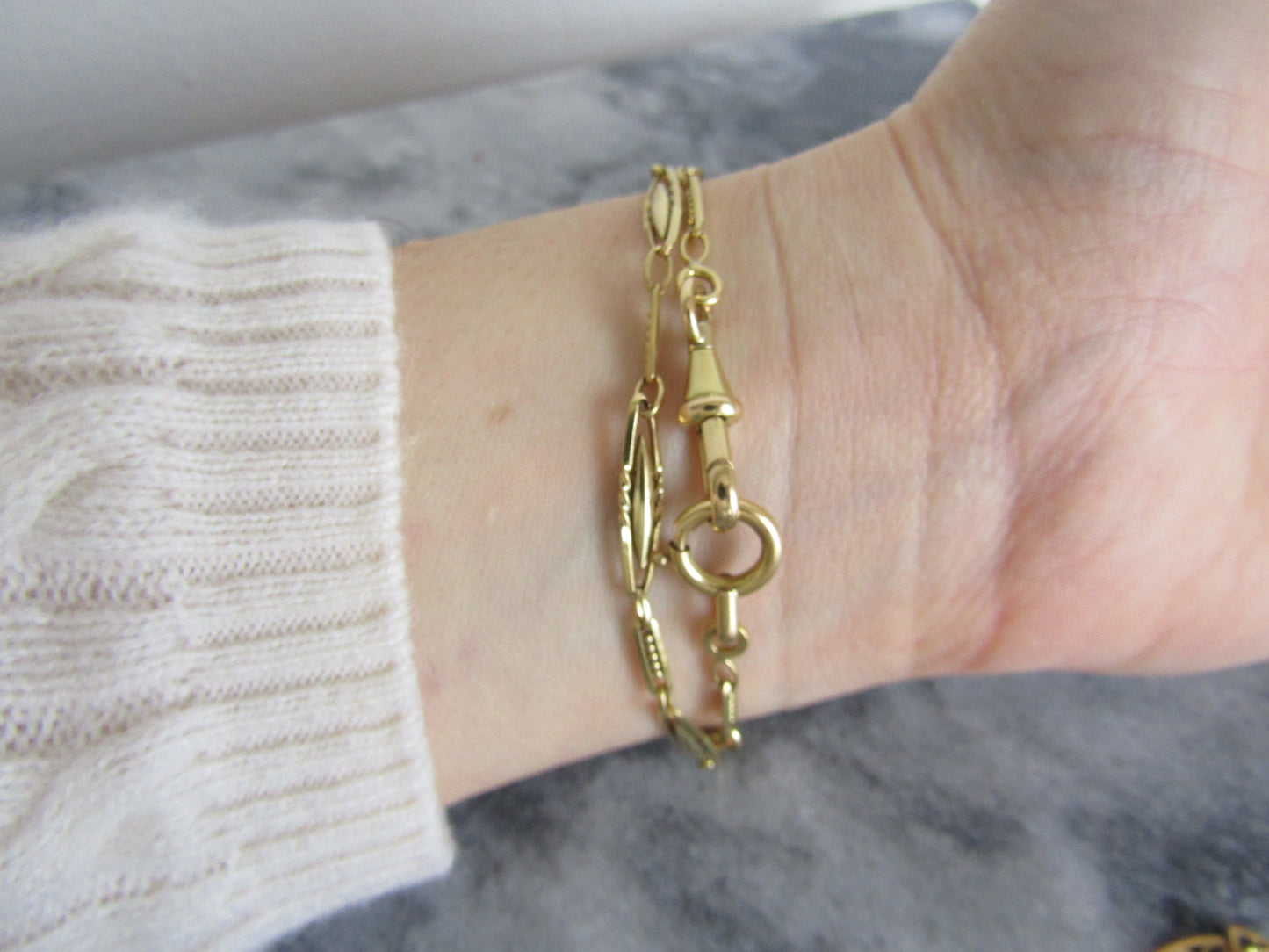 Antique Gold Filled Watch Chain, Vintage French Bracelet Chain